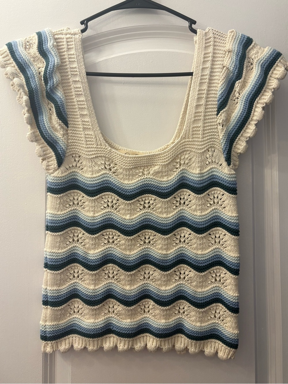 Jessica Simpson Cream and Blue Crochet Knit Top